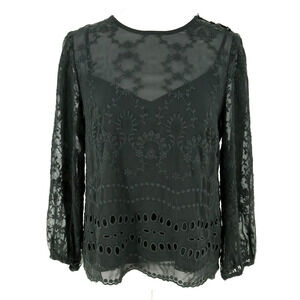J Crew Top Womens Small Black Sheer Embroidered Camisole Lining Blouse Romantic